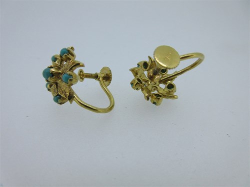 Lot 155 - A pair of turquoise cluster screw-back earrings