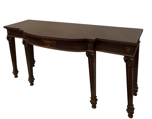 Lot 28 - An Adam Revival mahogany breakfront serving table and matching pedestals