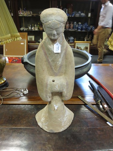 Lot 98 - A Han style unglazed standing figure, 76cm...