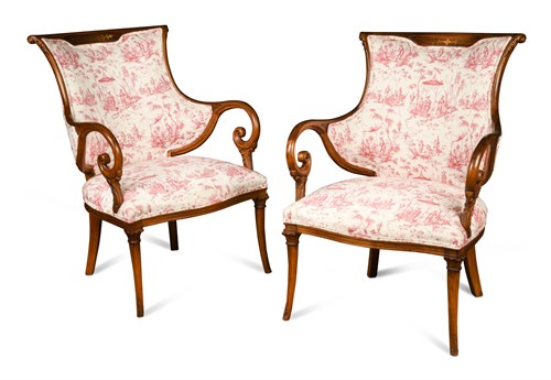 Lot 507 - A pair of mid-19th century French carved mahogany armchairs