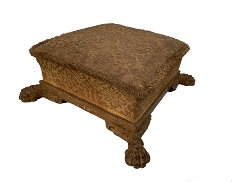 Lot 60 - A gilt wood framed footstool, on paw feet, 21...