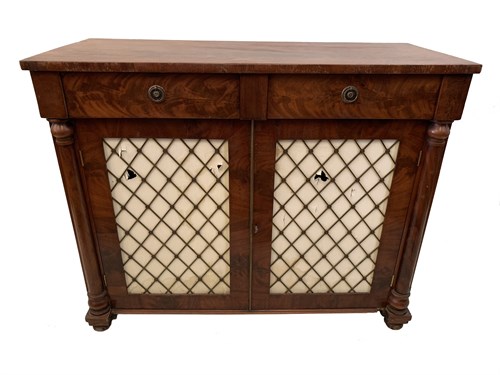 Lot 49 - A Regency mahogany chiffonier with silk backed...