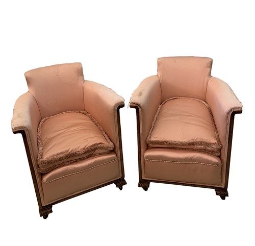 Lot 68 - A pair of Edwardian tub armchairs, upholstered...