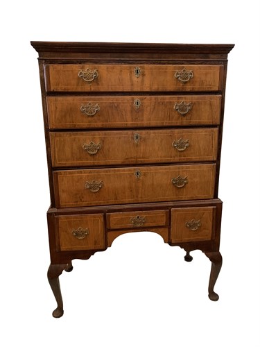 Lot 55 - An 18th century walnut chest on stand, with...