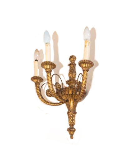 Lot 42 - A set of four giltwood wall lights, each with...