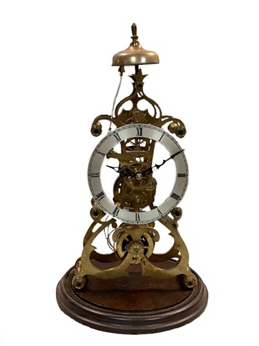 Lot 20 - A modern brass skeleton clock with silvered...