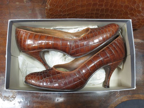Lot 108 - Two crocodile handbags; a pair of crocodile...