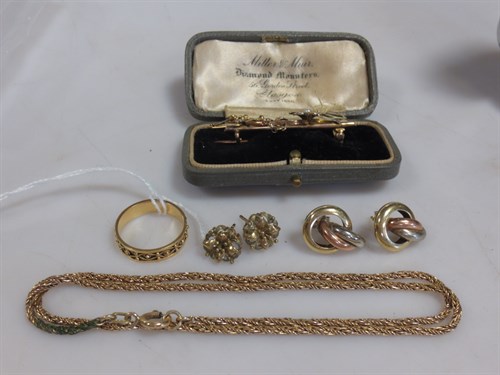 Lot 297 - A pearl set floral bar brooch, cased, together...