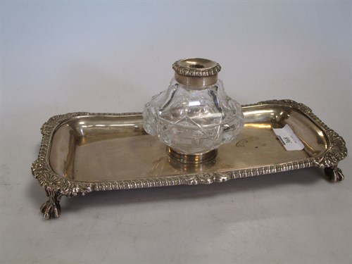 Lot 368 - George III silver desk inkstand, with mounted...