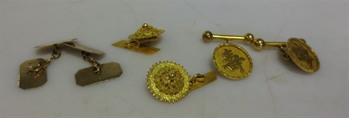 Lot 289 - 3 pairs of cufflinks, one pair 9ct gold, 3.9g...