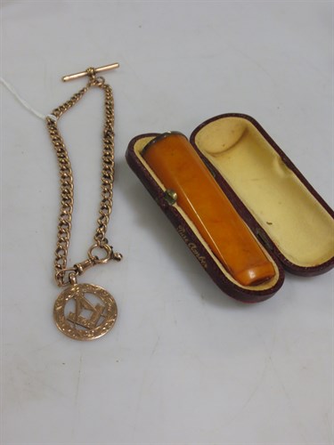 Lot 296 - A short watch chain marked '9ct' supporting a...