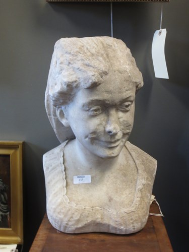 Lot 243 - A Rodin - Head of a girl, signed, marble bust