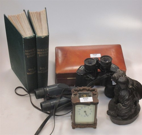 Lot 170 - A carriage clock, a cigar box, Bewick British...