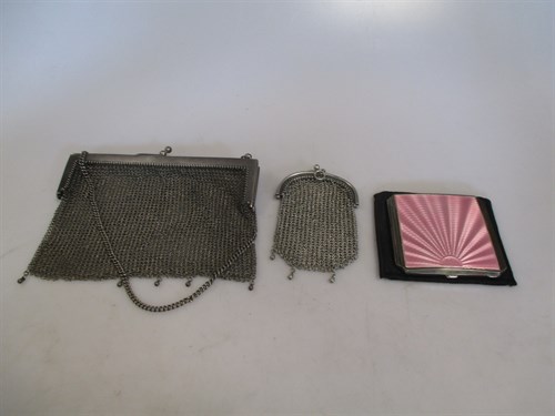 Lot 350 - Two silver chain mail purses and an Art Deco...