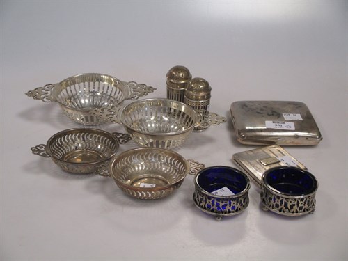 Lot 331 - Four pierced silver bon bon dishes, a pair of...