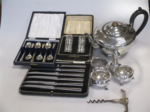 Lot 335 - 3 silver tub salts with matching pepperette...