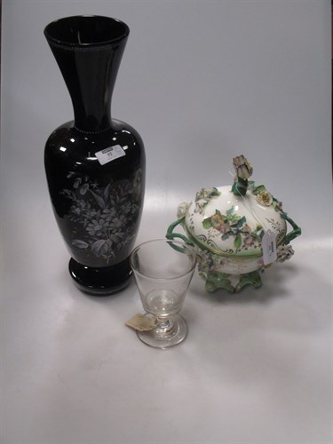 Lot 52 - Two early 19th century glass rummers, a black...