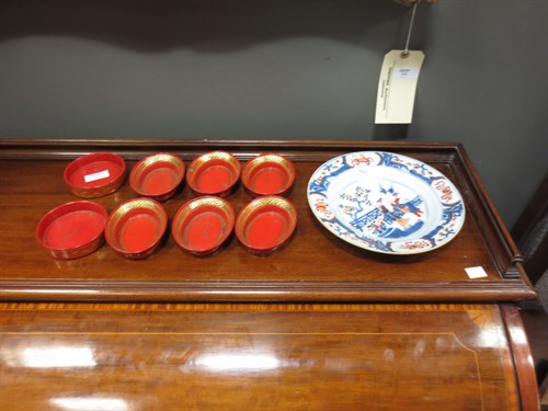 Lot 125 - A Chinese plate, teawares, pair of lacquered...