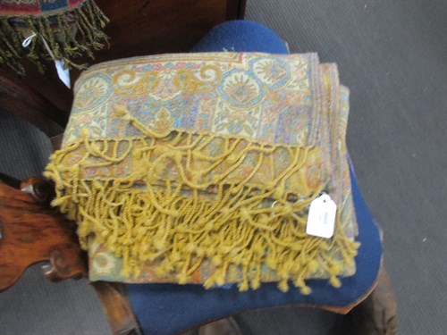 Lot 246 - A large Jamawar shawl, in gold and blues, 235...