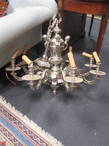 Lot 543 - A Dutch style 8 branch silvered chandelier
