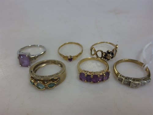 Lot 310 - Six 9ct gold dress rings, gross weight 17.1g (6)