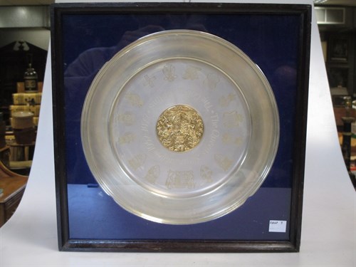 Lot 376 - A framed silver dish commemorating the silver...