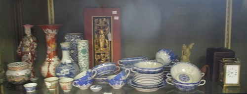 Lot 24 - Chinese blue and white bottle vase; a Far...