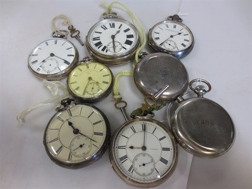Lot 313 - A collection of seven silver open faced pocket...