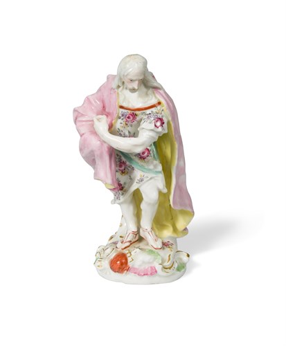 Lot 20 - A rare Derby figure of Saint Thomas, probably modelled by Agostioni Carlini, circa 1756-60