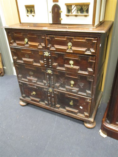 Lot 624 - A 17th century oak chest of drawers, in two...