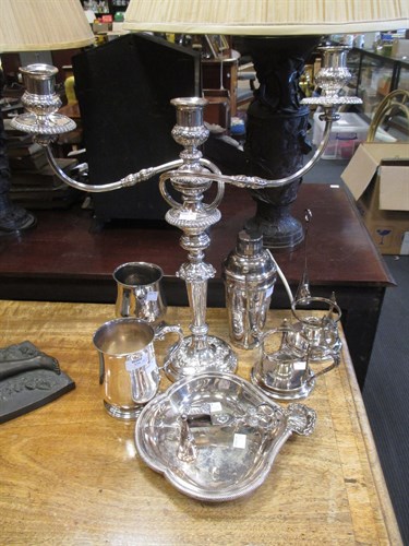 Lot 329 - A collection of plated wares including a candleabra