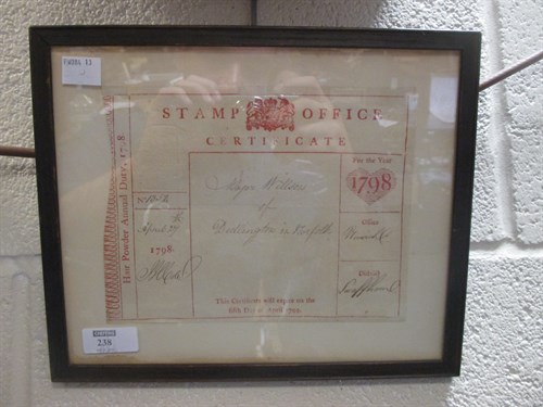 Lot 238 - Hair powder, annual duty 1798, an official...