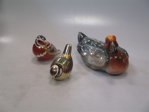 Lot 143 - Two Royal Crown Derby bird paper weights and a...