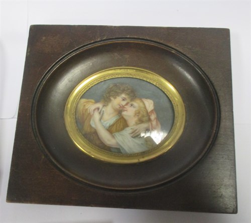 Lot 228 - Three various portrait miniatures of a lady in...
