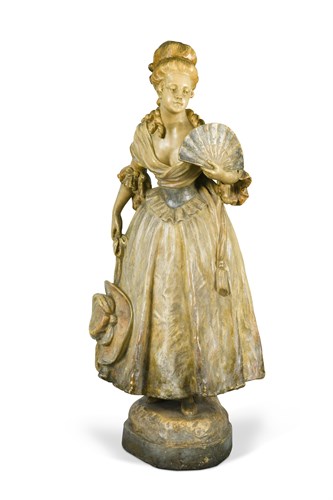 Lot 29 - A Goldscheider Art Nouveau cold painted pottery figure of a young woman