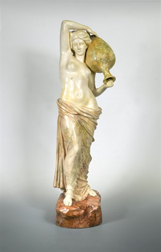Lot 32 - B. Haniroff for Goldscheider, an Art Nouveau cold painted earthernware classical figure