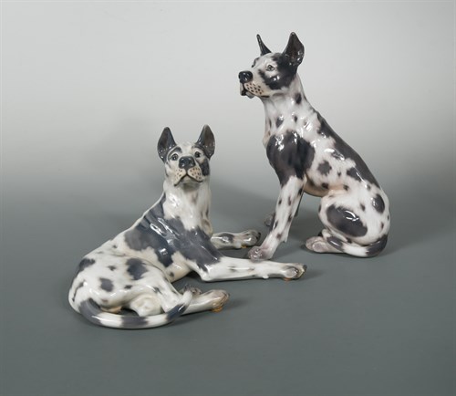 Lot 46 - Jens Peter Dahl Jensen for Copenhagen, two porcelain models of Great Danes