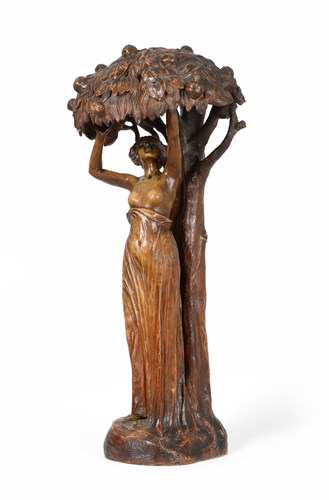 Lot 34 - Ferdinand Preiss (German, 1882-1943) for Goldscheider, a large Art Nouveau cold painted pottery figural lamp