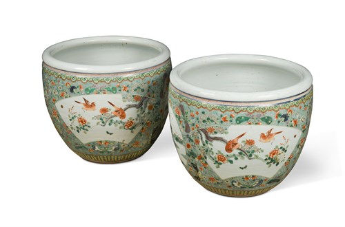 Lot 80 - A pair of large Chinese 19th century famille verte jardinieres