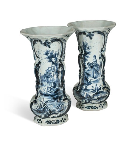 Lot 40 - A pair of Dutch Delft blue and white vases, 19th century