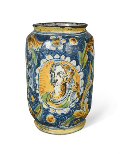 Lot 38 - A large Venetian maiolica albarello, late 16th century
