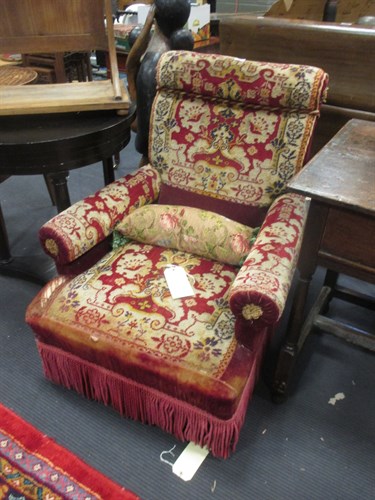 Lot 428 - A Victorian armchair - old repairs,...
