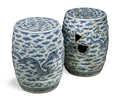 Lot 78 - A pair of Chinese blue and white garden seats, 19th century