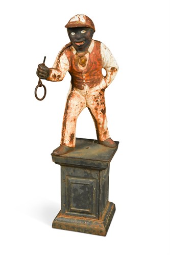 Lot 376 - An American cast iron and cold painted 'Lawn Jockey'