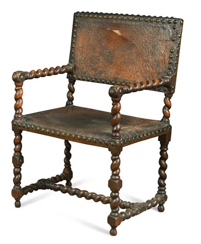 Lot 635 - A late 17th century walnut framed armchair,...