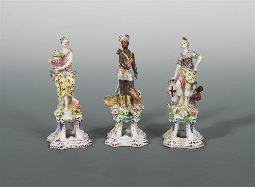 Lot 17 - A rare set of three Bow female figures from the 'Four Continents', circa 1765-70