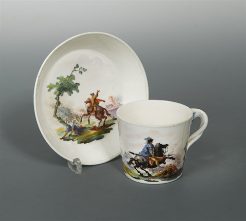 Lot 58 - A Mennecy bucket shaped cup and saucer, circa 1765