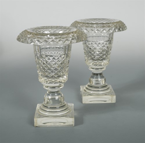 Lot 33 - A pair of Irish 19th century 'hobnail' cut glass vases
