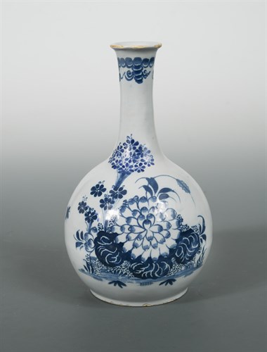 Lot 4 - A Delft blue and white water bottle, probably Liverpool, circa 1750