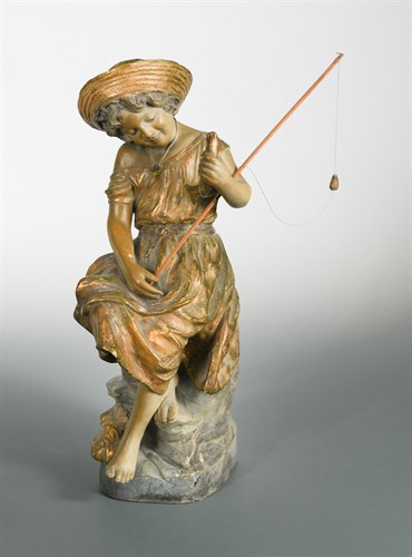 Lot 37 - A Goldscheider terracotta model of a young girl fishing